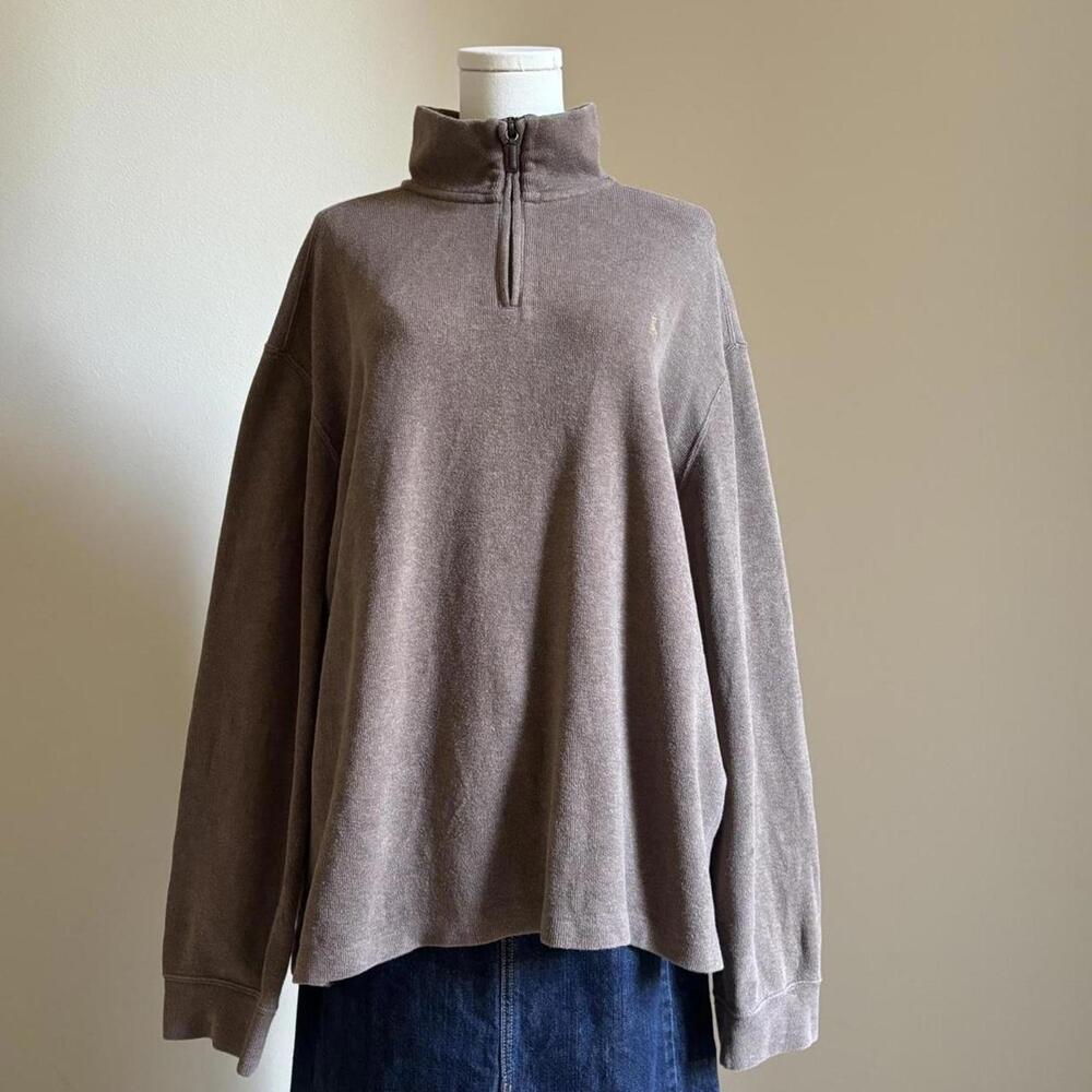 Ralph Lauren brown cotton quarter zip sweater XL